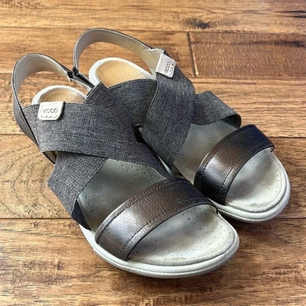 Ecco Metallic Gray Crossband Slingback Sandals